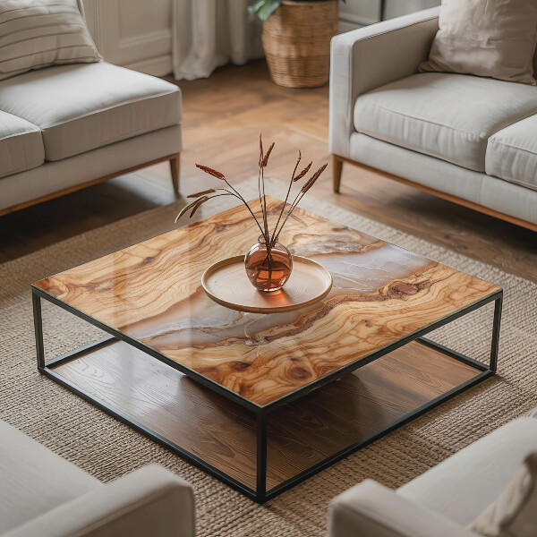 Plateau verre pour table rectangulaire Le bois en harmonie avec la résine