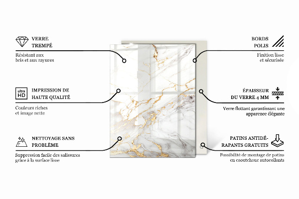 Plateau verre pour table rectangulaire Les veines du marbre dans le design