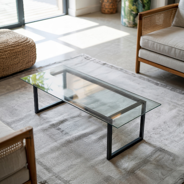 Plateau en verre rectangulaire transparent