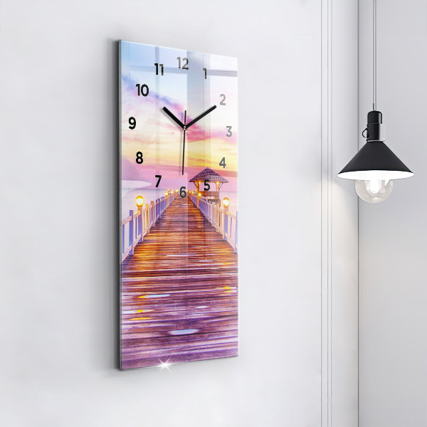 Horloge rectangulaire verticale Le pont du port le soir