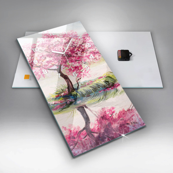 Horloge rectangulaire verticale 'Mosaïque d''arbres'