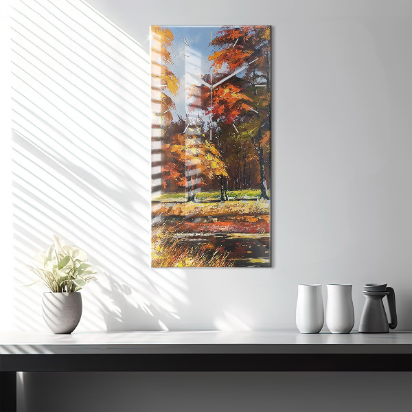 Horloge rectangulaire verticale 'Paysage d''automne avec une rivière'