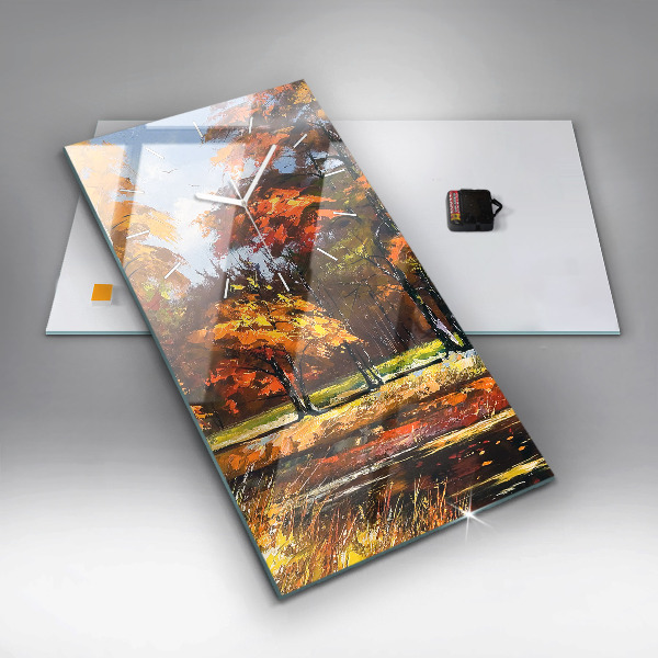 Horloge rectangulaire verticale 'Paysage d''automne avec une rivière'