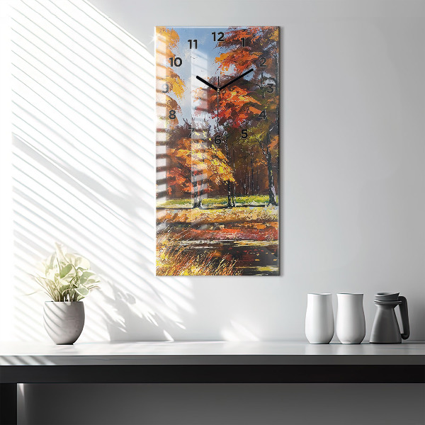 Horloge rectangulaire verticale 'Paysage d''automne avec une rivière'
