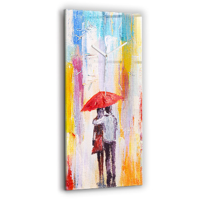 Horloge rectangulaire verticale Couple sous la pluie