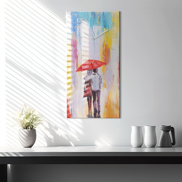 Horloge rectangulaire verticale Couple sous la pluie