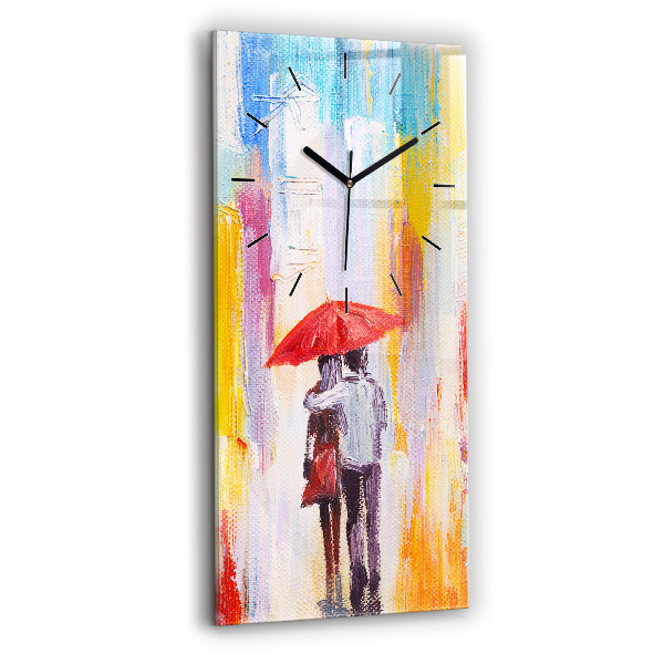 Horloge rectangulaire verticale Couple sous la pluie