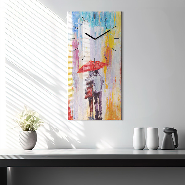 Horloge rectangulaire verticale Couple sous la pluie