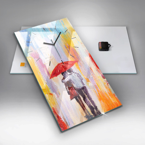 Horloge rectangulaire verticale Couple sous la pluie
