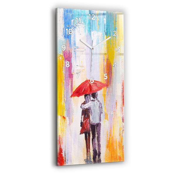 Horloge rectangulaire verticale Couple sous la pluie