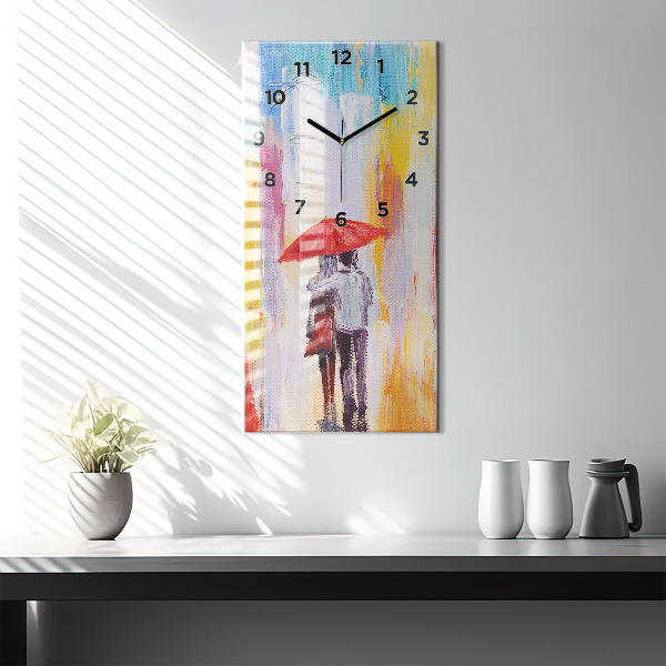 Horloge rectangulaire verticale Couple sous la pluie