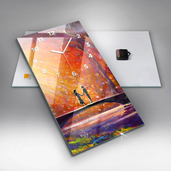 Horloge murale verticale Couple dans la forêt