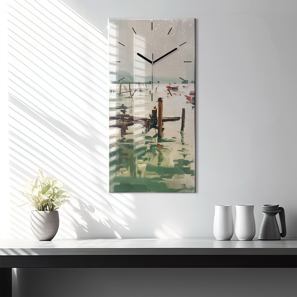 Horloge rectangulaire verticale Bateaux de pêche dans le port