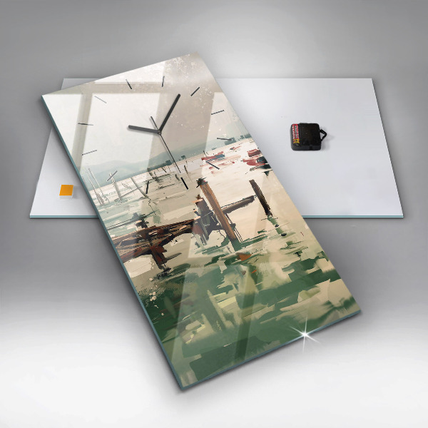 Horloge rectangulaire verticale Bateaux de pêche dans le port