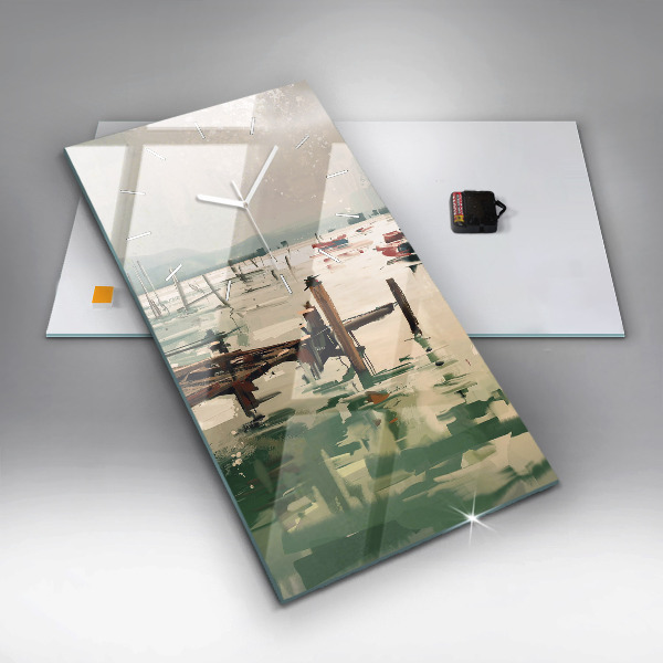 Horloge rectangulaire verticale Bateaux de pêche dans le port