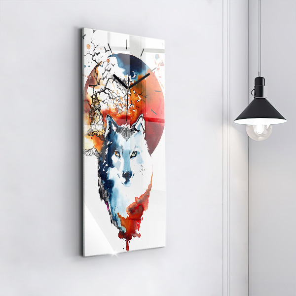 Horloge rectangulaire verticale Le loup et la pleine lune