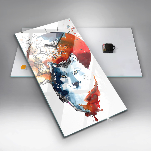 Horloge rectangulaire verticale Le loup et la pleine lune