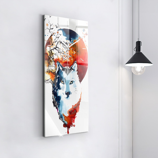 Horloge rectangulaire verticale Le loup et la pleine lune