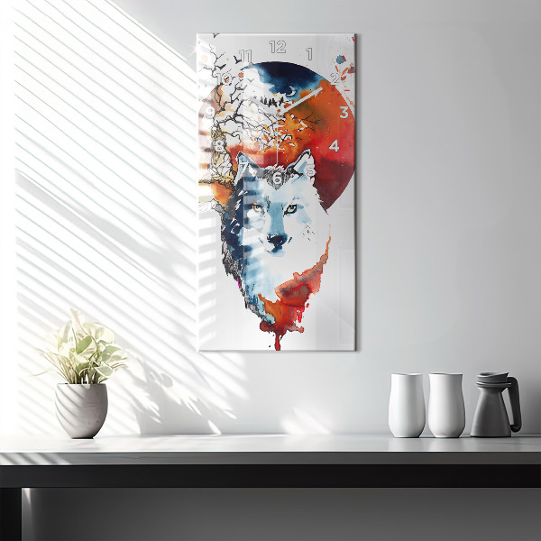 Horloge rectangulaire verticale Le loup et la pleine lune