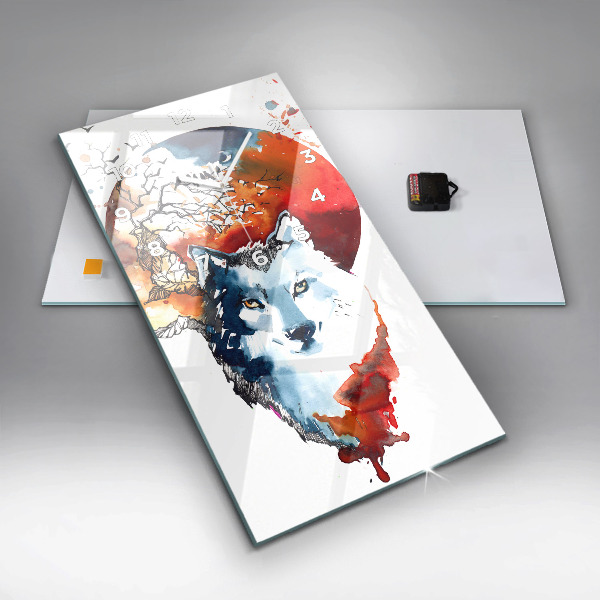 Horloge rectangulaire verticale Le loup et la pleine lune