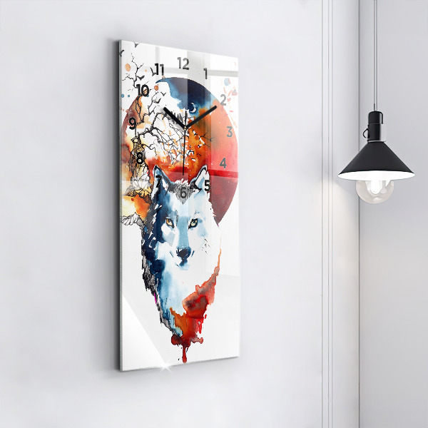 Horloge rectangulaire verticale Le loup et la pleine lune