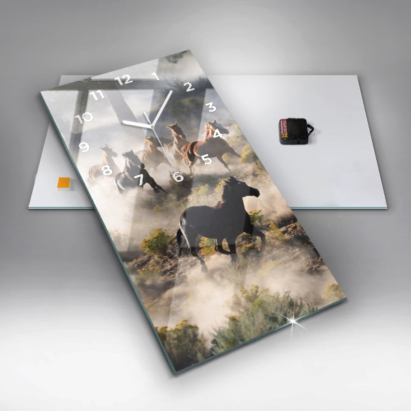 Horloge rectangulaire verticale Un troupeau de chevaux au galop
