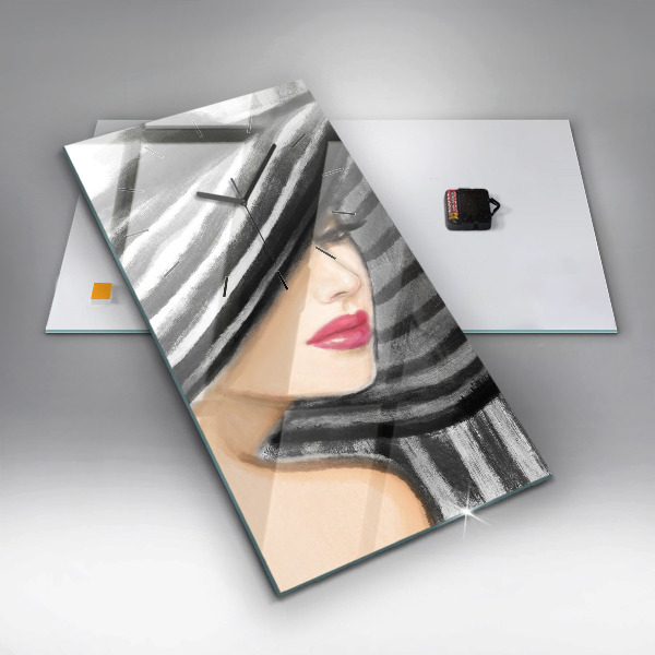 Horloge rectangulaire verticale Femme en noir et blanc