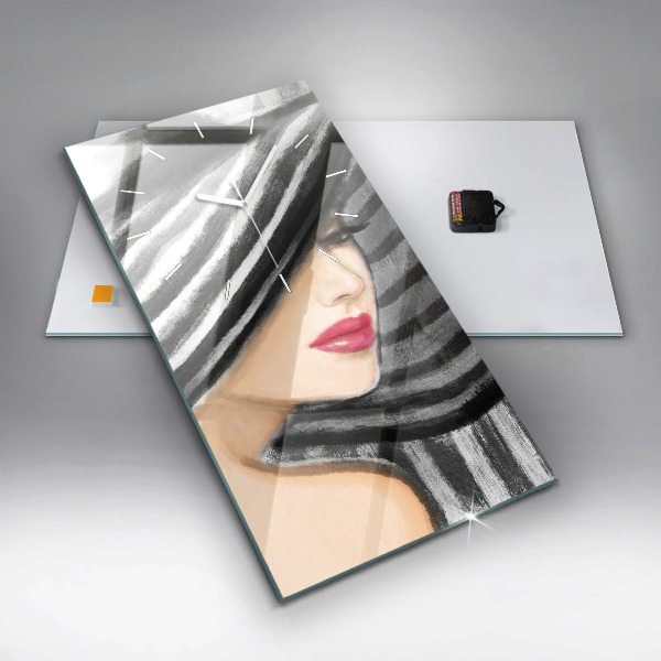 Horloge rectangulaire verticale Femme en noir et blanc