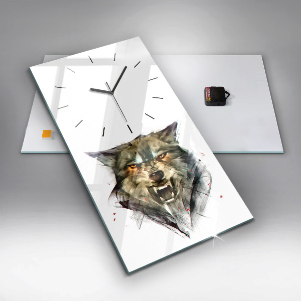 Horloge rectangulaire verticale 'Portrait dessiné d''un loup'
