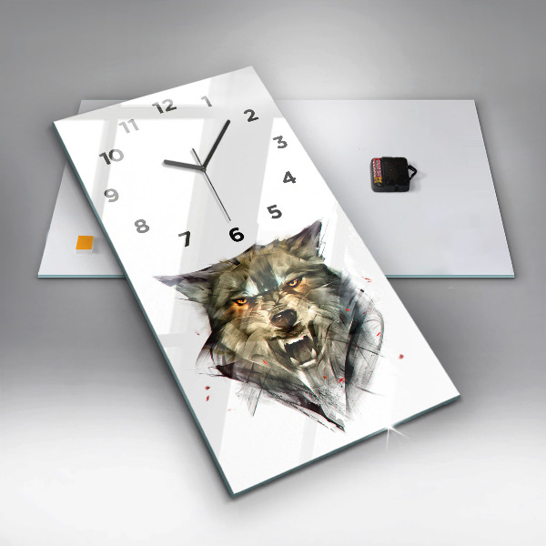Horloge rectangulaire verticale 'Portrait dessiné d''un loup'