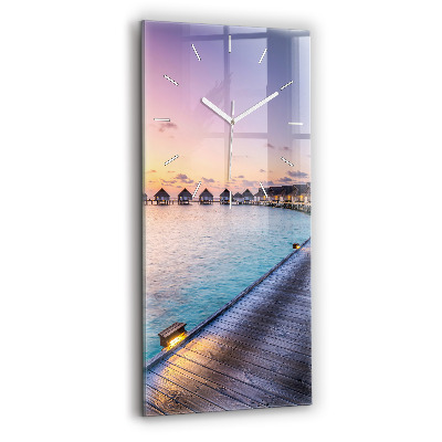 Horloge rectangulaire verticale Coucher de soleil aux Maldives
