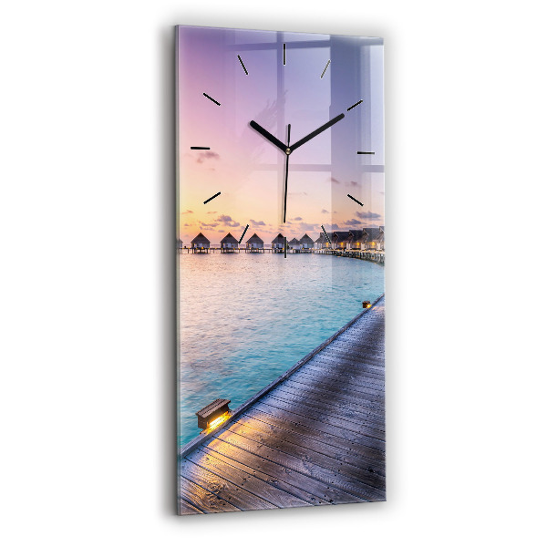 Horloge rectangulaire verticale Coucher de soleil aux Maldives