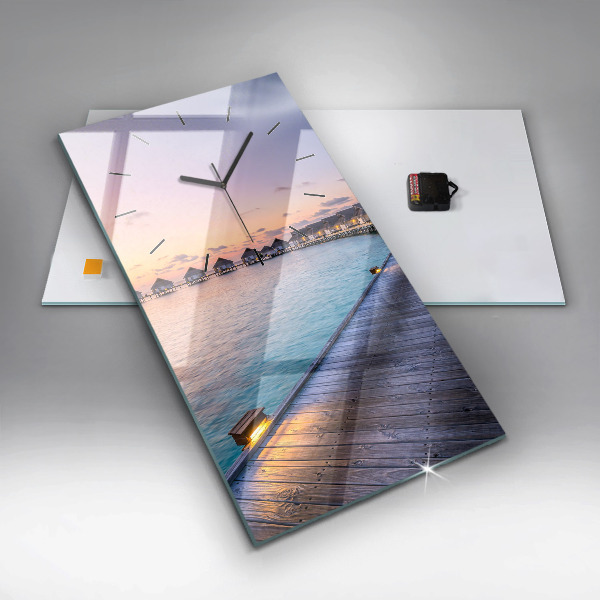 Horloge rectangulaire verticale Coucher de soleil aux Maldives