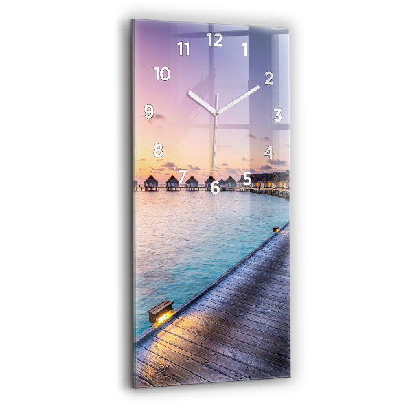 Horloge rectangulaire verticale Coucher de soleil aux Maldives