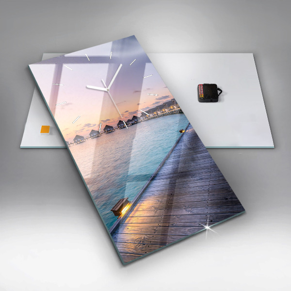 Horloge rectangulaire verticale Coucher de soleil aux Maldives
