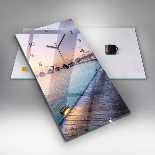 Horloge rectangulaire verticale Coucher de soleil aux Maldives