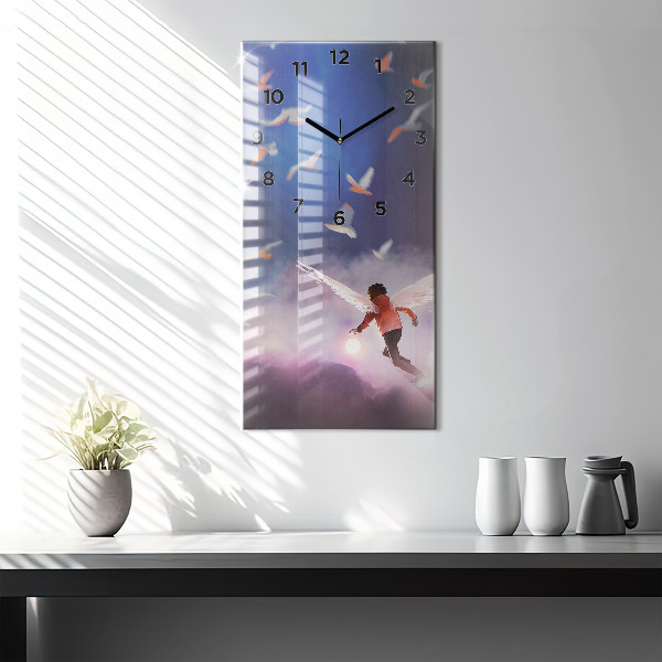 Horloge rectangulaire verticale Garçon avec des ailes