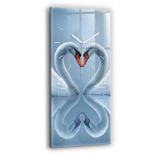 Horloge rectangulaire verticale Des cygnes dans le cœur