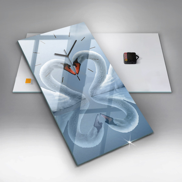 Horloge rectangulaire verticale Des cygnes dans le cœur