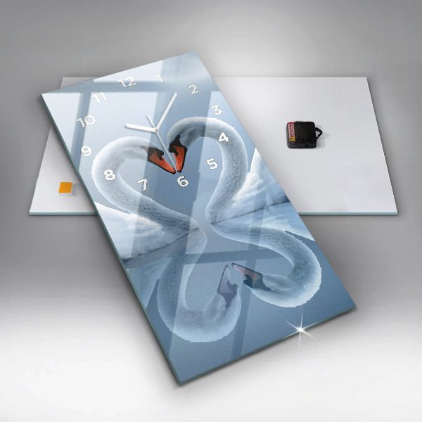 Horloge rectangulaire verticale Des cygnes dans le cœur