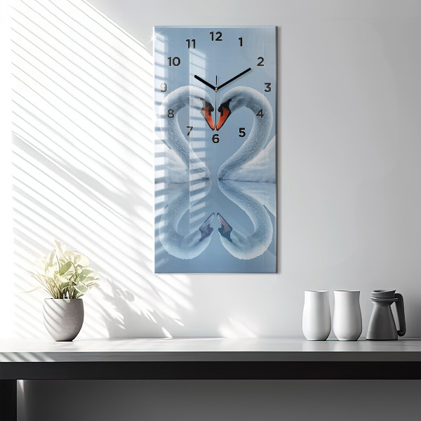 Horloge rectangulaire verticale Des cygnes dans le cœur