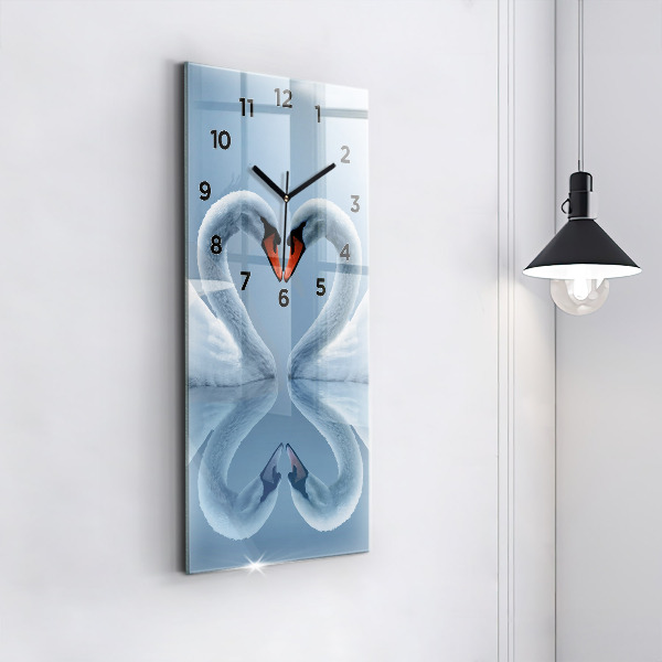 Horloge rectangulaire verticale Des cygnes dans le cœur