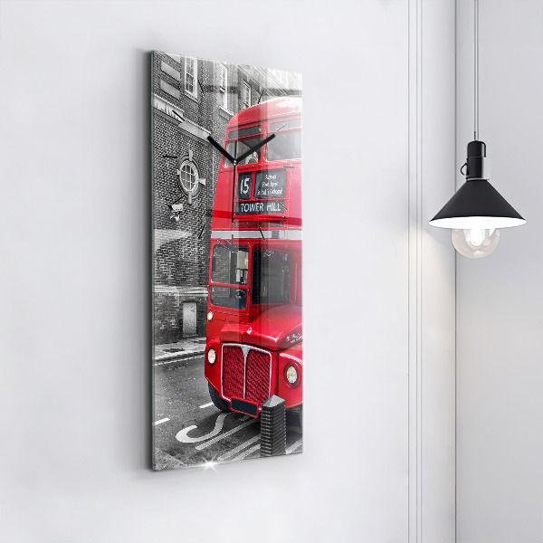 Horloge rectangulaire verticale Bus rouge à impériale
