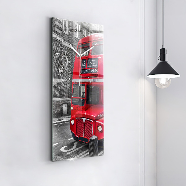 Horloge rectangulaire verticale Bus rouge à impériale