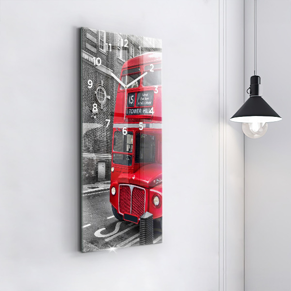 Horloge rectangulaire verticale Bus rouge à impériale