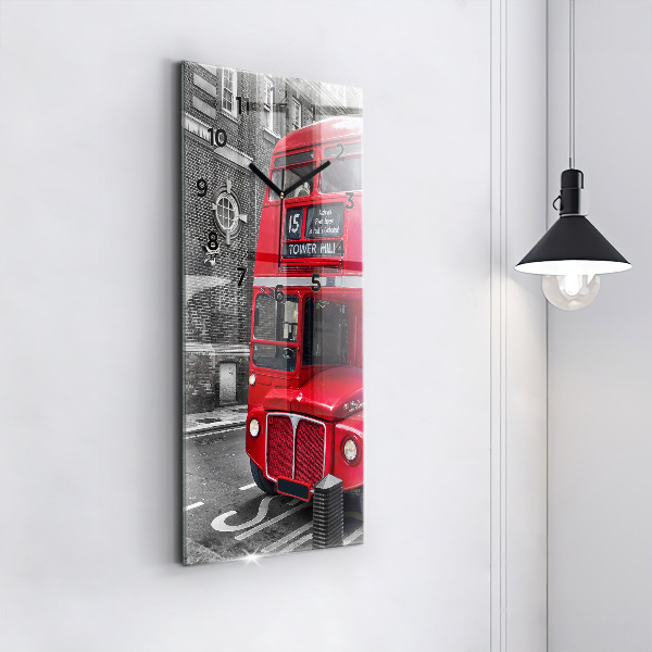 Horloge rectangulaire verticale Bus rouge à impériale