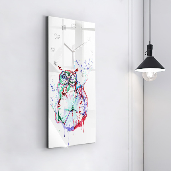 Horloge rectangulaire verticale 'Illustration du hibou et de l''horloge'