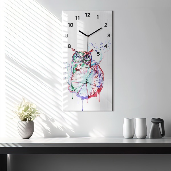 Horloge rectangulaire verticale 'Illustration du hibou et de l''horloge'