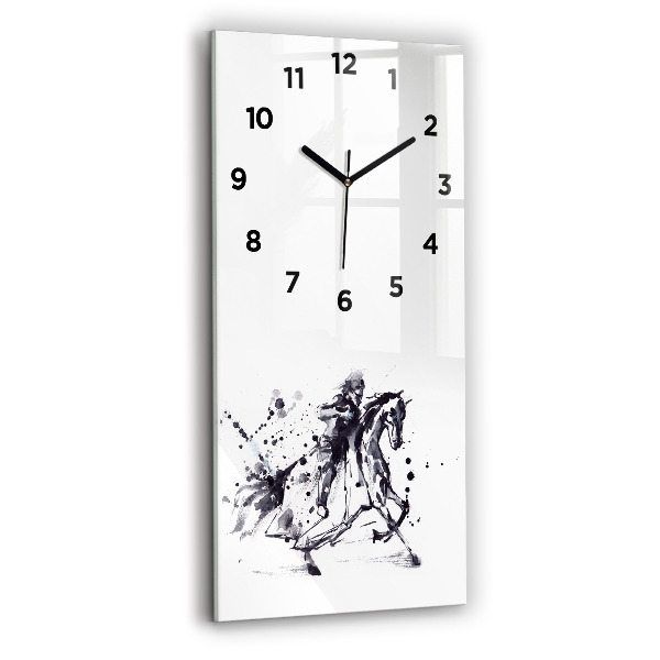 Horloge rectangulaire verticale 'Chevalier sur un cheval fait de gouttes d''encre'