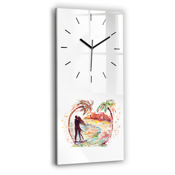 Horloge rectangulaire verticale Aquarelle Amour sur Miami Beach
